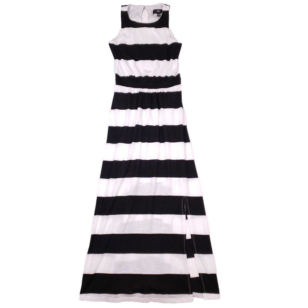 Mossimo Striped Maxi Dress Black White Sleeveless‎ Womens XS Preppy Coastal